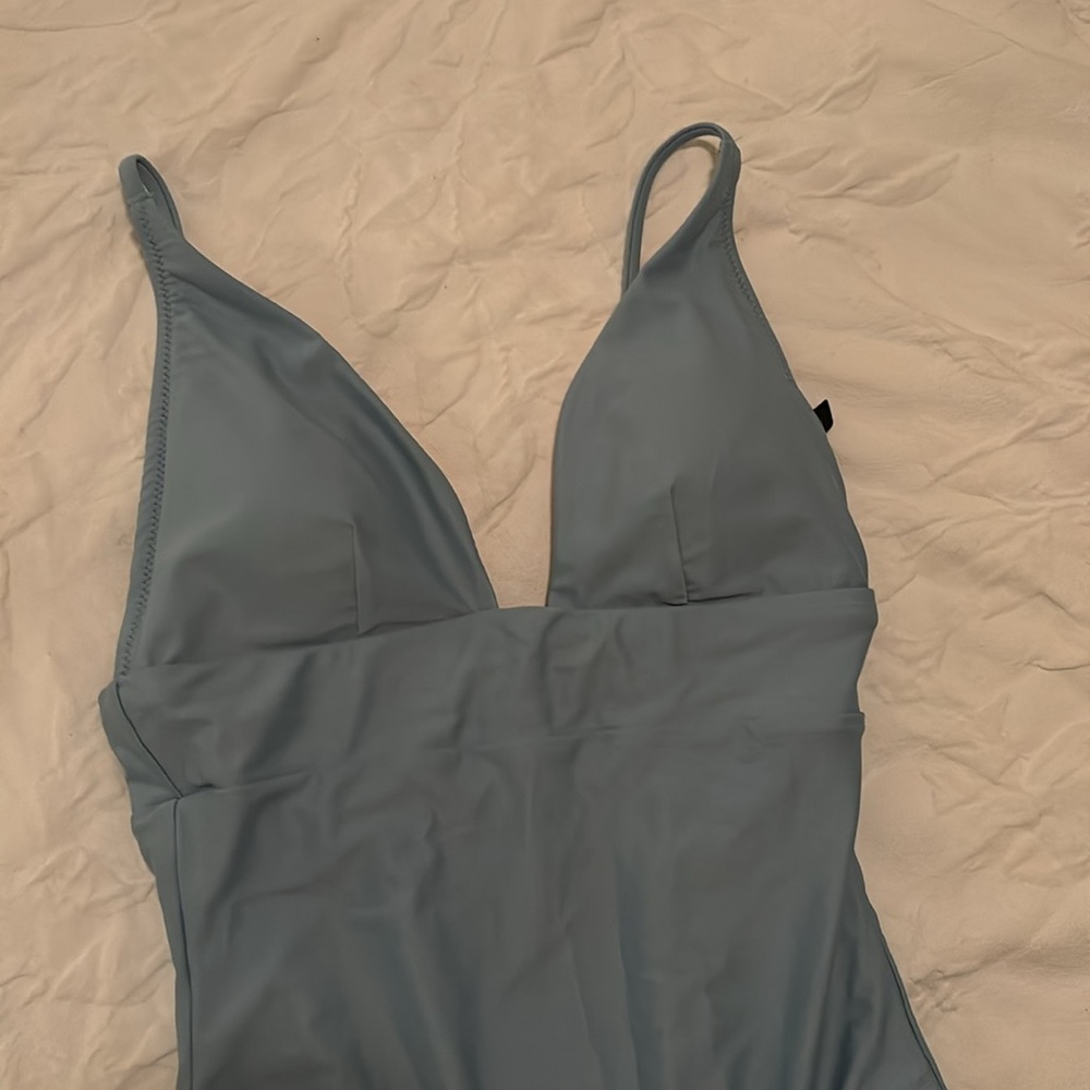 Jcrew plunge neck blue mist one piece
